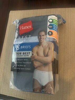 Hanes Men's White Briefs 8-Pack - Best Comfort. Unopened pack blue